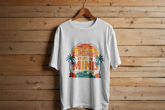 retro beach sunset typography t shirt design