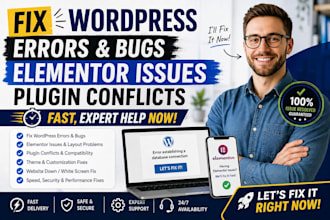 fix wordpress errors bugs elementor issues plugin conflicts fast expert help now