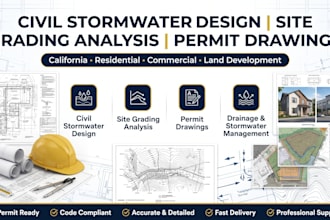civil stormwater design, site grading analysis and permit drawing in california