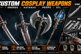 create 3d printable cosplay weapons swords katana props stl files hard surface