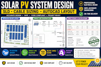 design solar pv system, sld, cable sizing and autocad layout