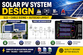 design solar pv system, sld, cable sizing and autocad layout
