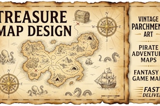 create treasure maps, vintage parchment and pirate art