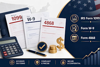 prepare USA irs form 1099, form w9, and form 4868 accurately