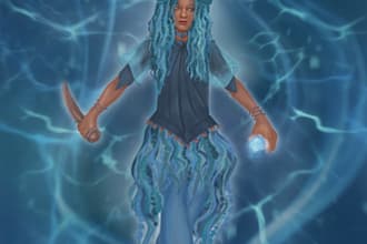 create colorful semirealistic full body character art