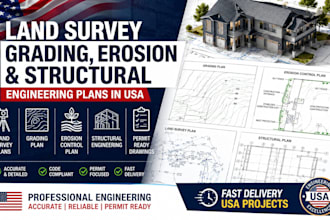 draw land survey plans, grading plan, erosion plan, structural engineering in US