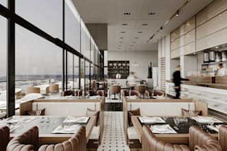 render 3d luxury restaurant interior, modern cafe design,commercial space layout
