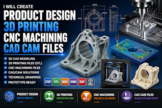 create product design, 3d printing, cnc machining and cad cam files