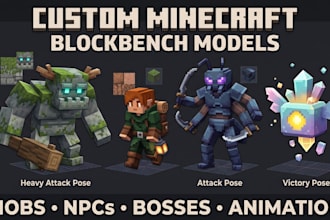 create custom minecraft blockbench model, mob, npc, and 3d animation