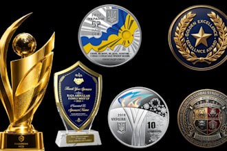 design custom 3d medal, professional trophy, 3d coin, bas relief and award