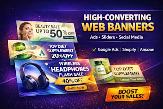 design modern website hero banners, saas hero banners and google display ads