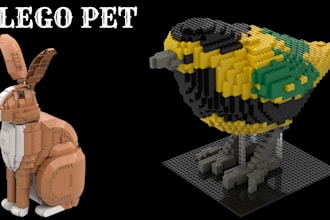 design custom lego pet  lego moc, dog, cat, 3d  animal model with instructions