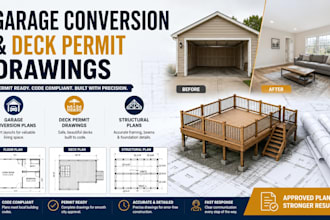 prepare garage conversion permit plans, deck permit drawings and structural plan