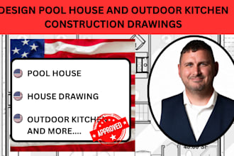 design pool house and outdoor kitchen construction drawings