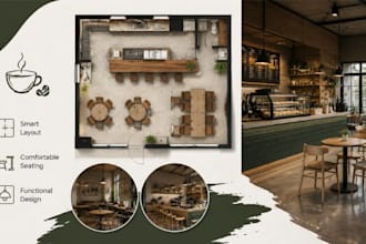 design cafe layout, coffee shop floor plan and interior drawings