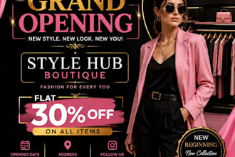 design grand opening poster, shop banner and event flyer