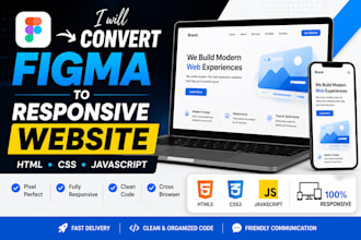 convert figma design to responsive HTML, CSS and javascript website
