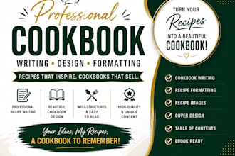 write and design a professional cookbook recipe book meal plan and  recipe ebook