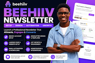 setup beehiiv newsletter, landing page, website, email automation and growth