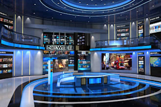 design and render TV studio, broadcast, podcast, and news studios in 2d and 3d