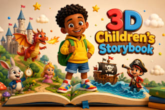 draw 3d picture book, 3d bedtime or bible theme children storybook illustration