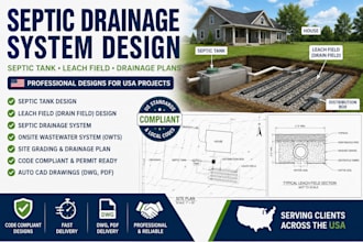 do septic drainage system, septic tank, leach field and drainage plans for USA