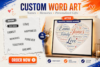 design unique name word cloud art for personalized gifts and wall decor