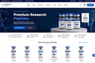 design woo commerce research peptide website and fda complaint peptide store