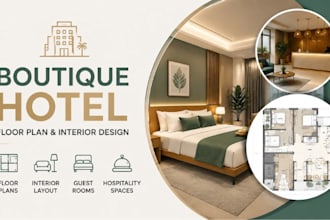 create boutique hotel design and interior floor plan drawings