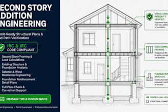 create second story addition plans with structural calculations and framing plan