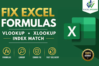 fix excel formulas, vlookup, xlookup, index match and functions