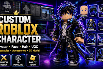 design roblox character, face, hair, roblox ugc, wearable, roblox avatar, model