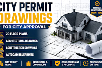 draw city permit plan for city approval, 2d floor plan, architectural drawing