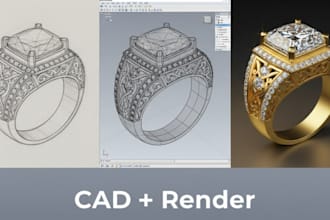 3d jewelry design custom jewelry cad design with sketch, 3d models or renders