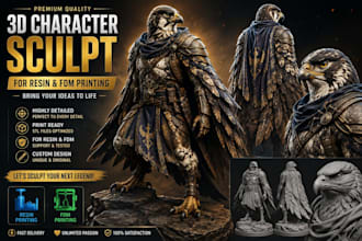 create detailed 3d falcon character sculpt for fdm printing