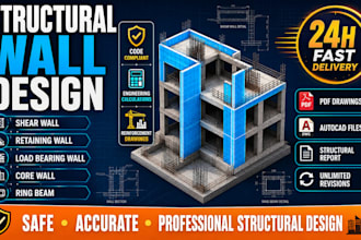 design shear wall, retaining wall, load bearing wall, core wall and ring beam