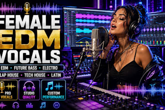be your female vocalist for edm, future, bass, electro, slap, tech house, latin
