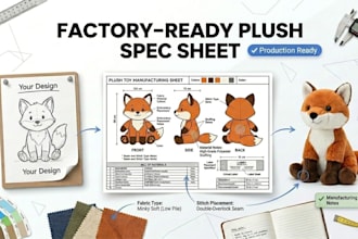 create a plush toy tech pack and manufacturing spec sheet