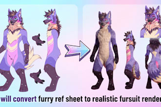 convert furry ref sheet to realistic fursuit render
