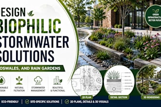 design biophilic stormwater solutions, bioswales, and rain gardens