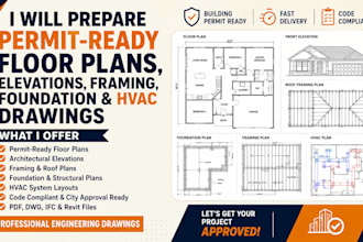 prepare permit ready floor plans, elevations, framing, foundation, hvac drawings