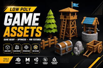 create low poly game assets and 3d props for unity and unreal engine