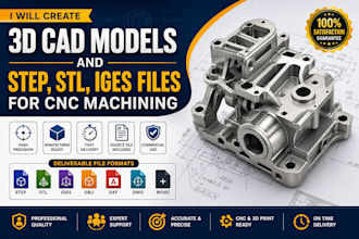 create cnc 3d cad models and step stl iges files for curving