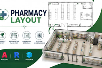 design pharmacy layout, medical store floor plan and commercial drawings