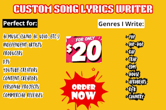 be your custom song lyrics writer ai music lyrics songwriter for pop, rap, edm