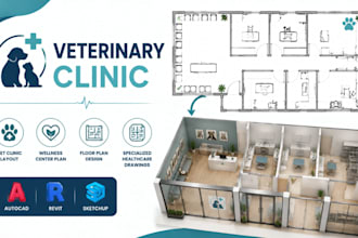 create veterinary clinic layout, wellness center plan and commercial drawings