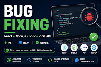 fix bugs in react node js PHP javascript and rest apis