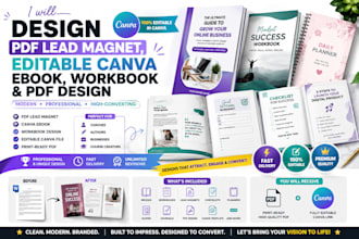 design PDF lead magnet , editable canva ebook, workbook and PDF design