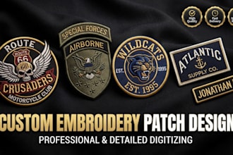 create custom embroidery patch design for jackets hats uniforms and brands