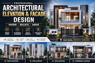 design modern architectural elevation and 3d facade